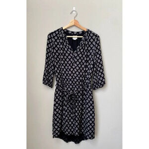 Caslon Women's Medium Patterned Boho Peasant 3/4 Sleeve Tunic Dress Black